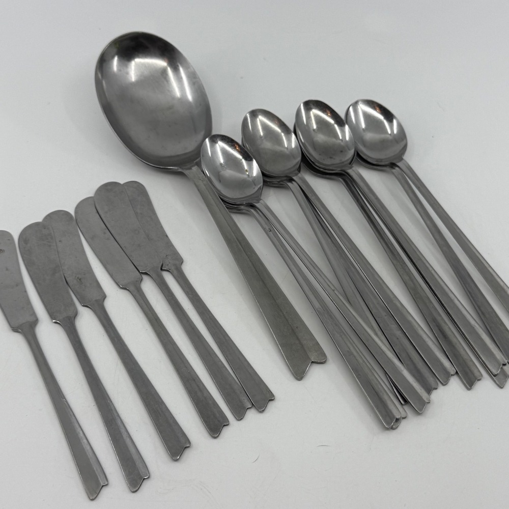 Vintage E.C. LTD. Japan Stainless Steel Flatware Set 18 pc MCM V-Shape Handle
